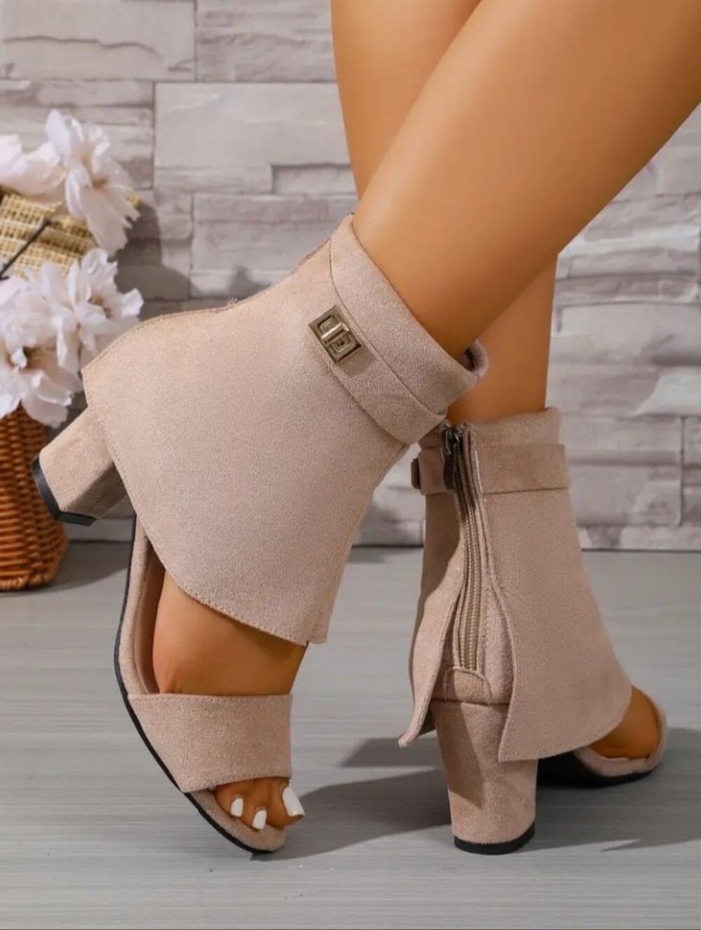 Summer New Product Calf-Length Sandals- Chunky Heel Toe-Exposing Sandals- Leisur - Picture 4 of 5